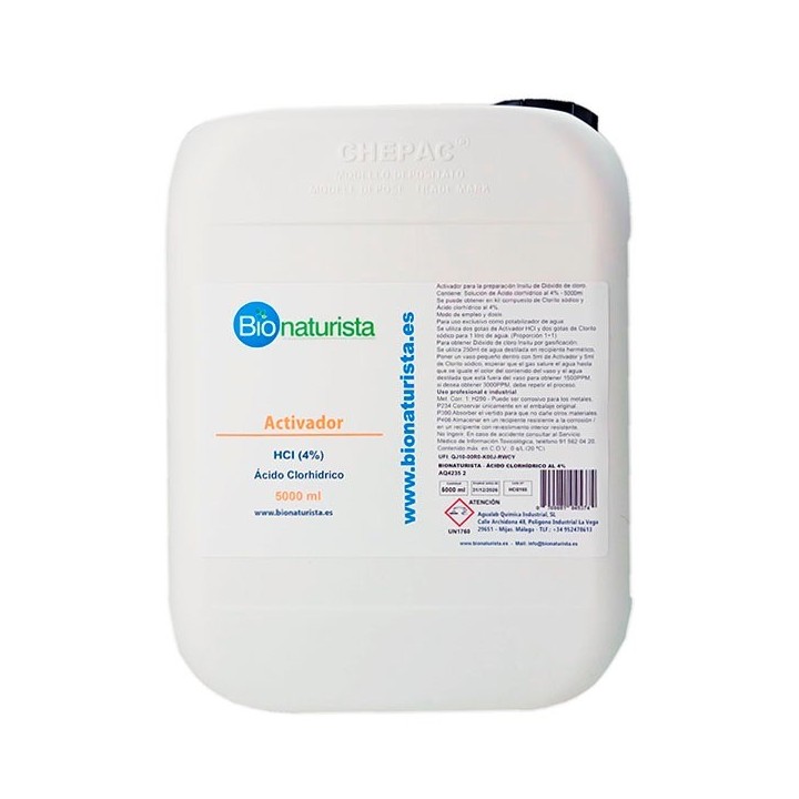 Activador Ácido Clorhídrico (HCl) 4% 5000 ml | Agualab